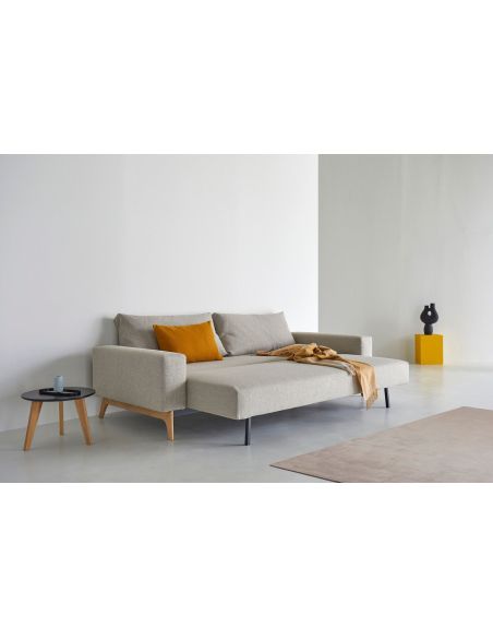 Divano letto matrimoniale con braccioli in tessuto materasso a molle Idun - 539 Bouclé, Beige