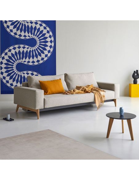 Divano letto matrimoniale con braccioli in tessuto materasso a molle Idun - 539 Bouclé, Beige