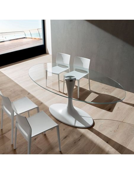 Tavolo fisso ovale con piano in vetro trasparente Avalon Glass
