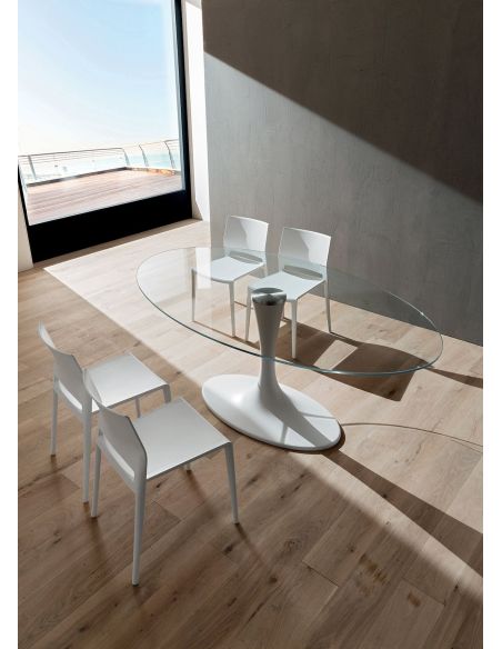 Tavolo fisso ovale con piano in vetro trasparente Avalon Glass