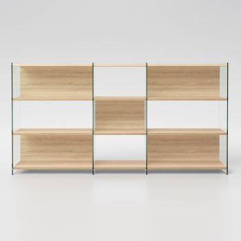 Libreria design separa ambienti in legno e vetro 240 x 125 cm Tibor12 2