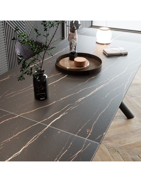 Tavolo da pranzo allungabile in acciaio e gres Tirrel