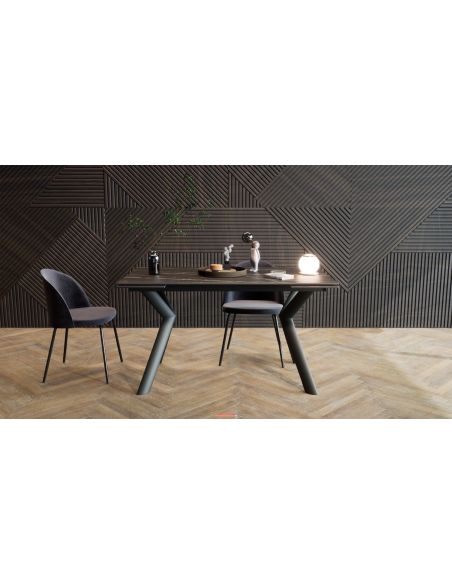 Tavolo da pranzo allungabile in acciaio e gres Tirrel