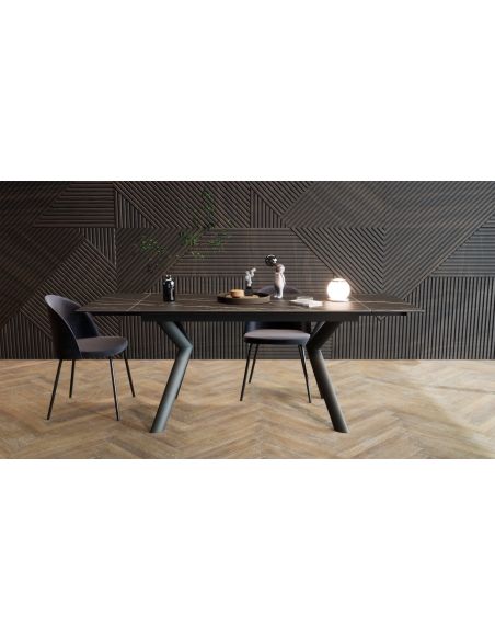 Tavolo da pranzo allungabile in acciaio e gres Tirrel
