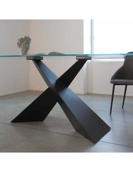 Tavolo scrivania in acciaio e vetro extrachiaro Nairobi Tavolo scrivania in acciaio e vetro extrachiaro Nairobi