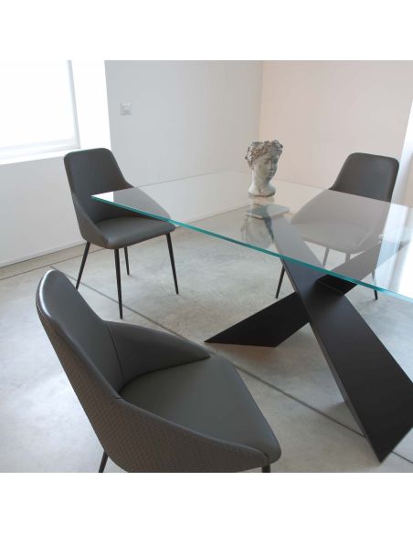 Tavolo scrivania in acciaio e vetro extrachiaro Nairobi Tavolo scrivania in acciaio e vetro extrachiaro Nairobi