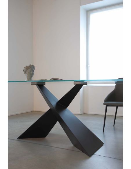 Tavolo scrivania in acciaio e vetro extrachiaro Nairobi Tavolo scrivania in acciaio e vetro extrachiaro Nairobi