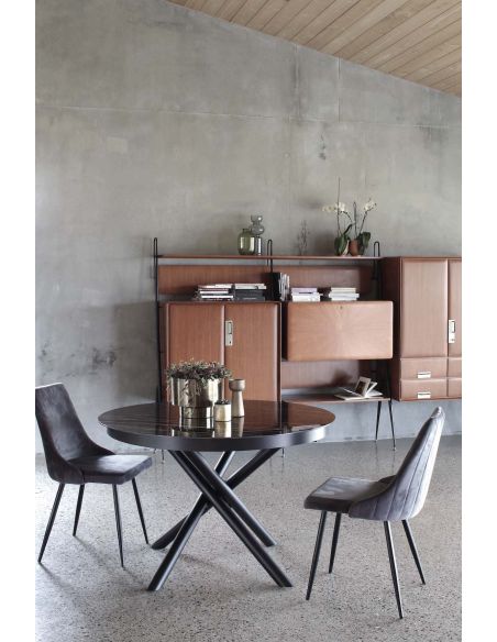 Tavolo rotondo allungabile in acciaio e ceramica Venus