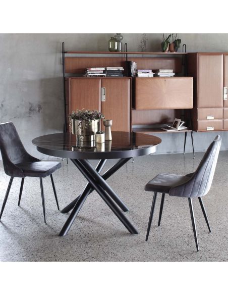 Tavolo rotondo allungabile in acciaio e ceramica Venus