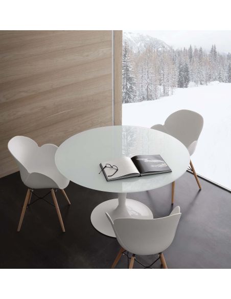 Tavolo rotondo in acciaio e vetro extrawhite Bennet