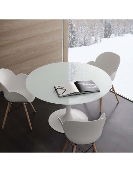 Tavolo rotondo in acciaio e vetro extrawhite Bennet