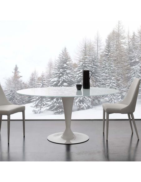 Tavolo rotondo in acciaio e vetro extrawhite Bennet