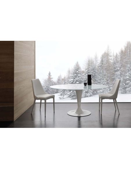 Tavolo rotondo in acciaio e vetro extrawhite Bennet