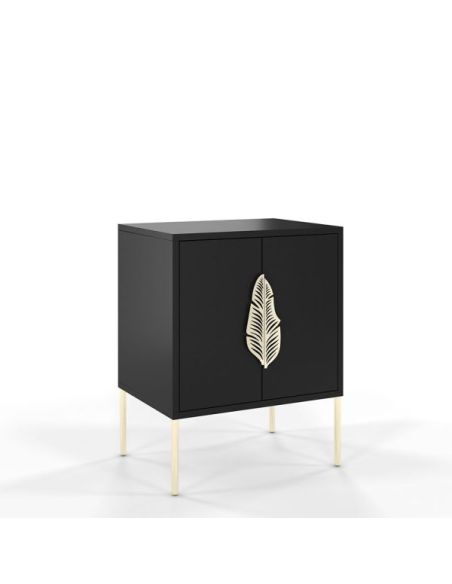 Comodino Moderno Mid-Century Nero Con Cassetto - Cornice Dorata, Per Camera Da Letto E Soggiorno - Foto 10