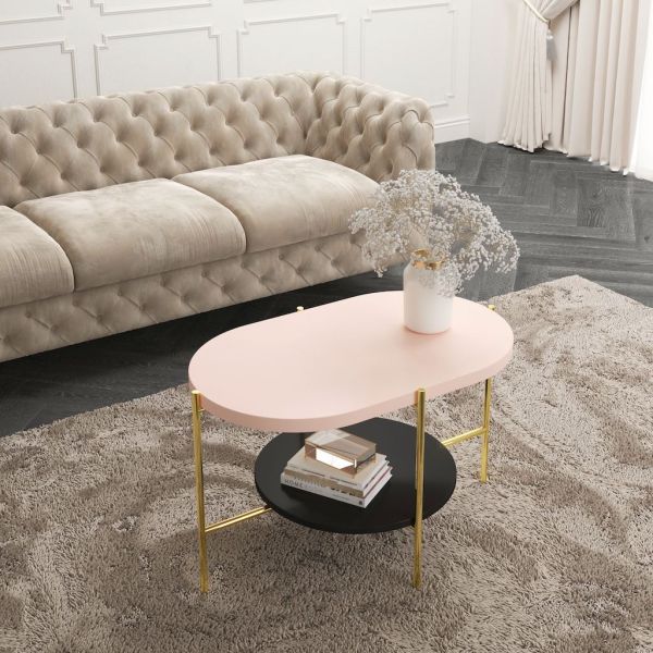 Tavolino da caffè Nader base rosa e gambe oro