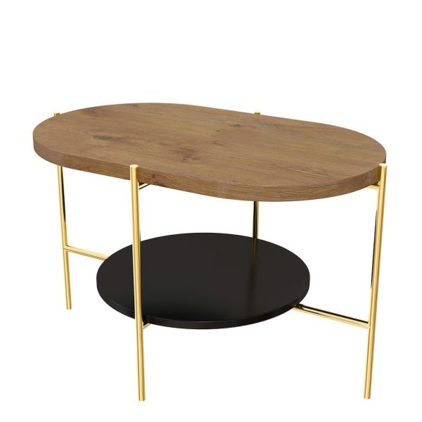 Tavolino da caffè Nader base quercia e nera con gambe oro