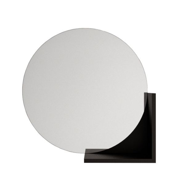 Specchio rotondo con mensola nera 60 cm diametro Fadon