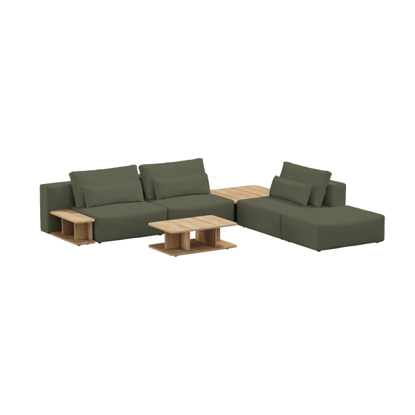 Divano tre posti Big Rest con set di tavolini e pouf - Verde