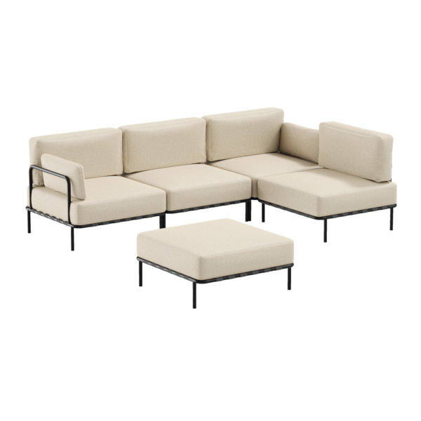 Divano Meeting 3 posti con modulo singolo e pouf - Beige