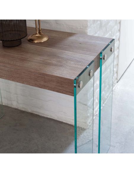 Tavolo consolle allungabile in vetro e legno Skim
