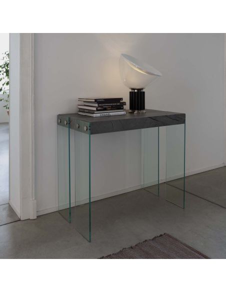 Tavolo consolle allungabile in vetro e legno Skim