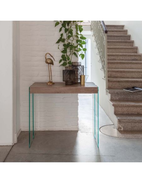 Tavolo consolle allungabile in vetro e legno Skim