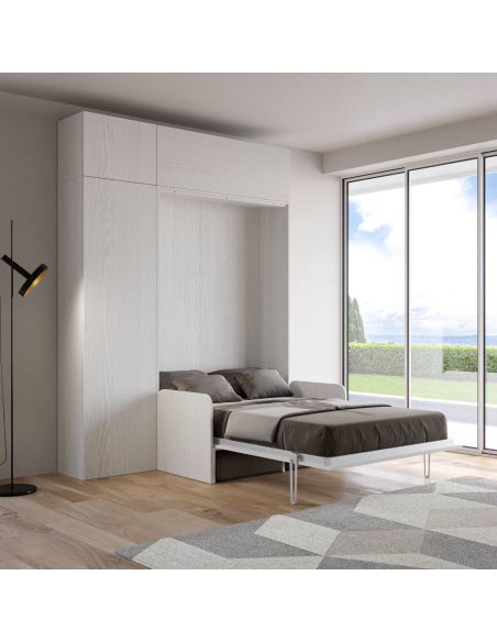 Letto a scomparsa con divano una piazza e mezza colonna e pensili Lexton