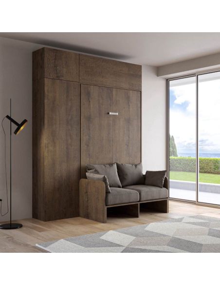 Letto a scomparsa con divano una piazza e mezza colonna e pensili Lexton