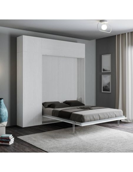 Letto matrimoniale a scomparsa con colonna e pensili Lexton