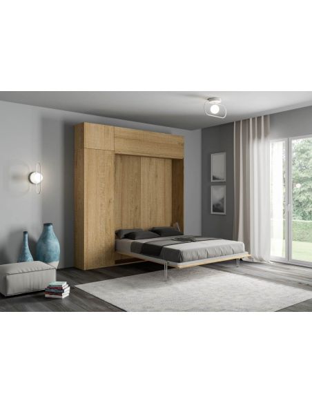 Letto matrimoniale a scomparsa con colonna e pensili Lexton