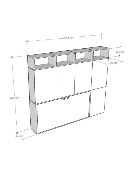 Letto singolo a scomparsa orizzontale con mobili Auda B