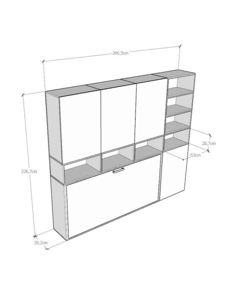 Letto singolo a scomparsa orizzontale con mobili Auda E