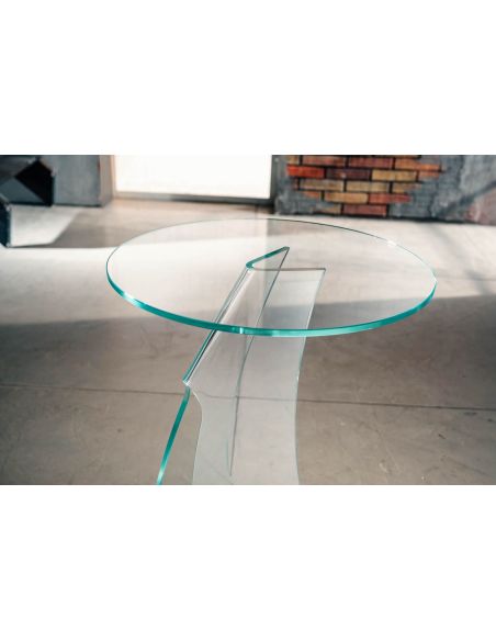 Tavolino da salotto lato divano in vetro curvato opti-white Charlie