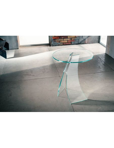 Tavolino da salotto lato divano in vetro curvato opti-white Charlie