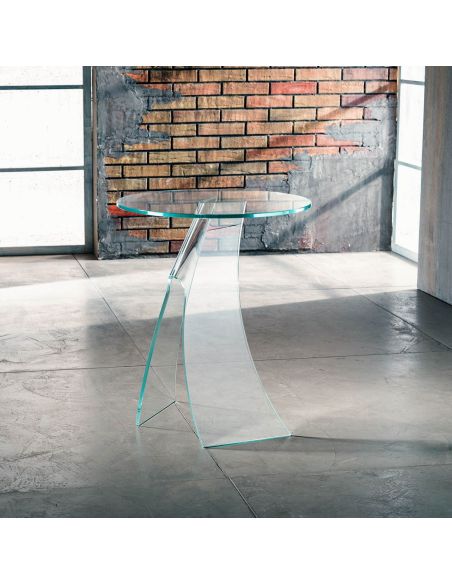 Tavolino da salotto lato divano in vetro curvato opti-white Charlie