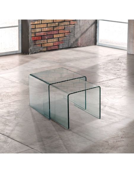 Coppia tavolini in vetro curvato sovrapponibili Britta R0 Coppia tavolini in vetro curvato sovrapponibili Britta R0