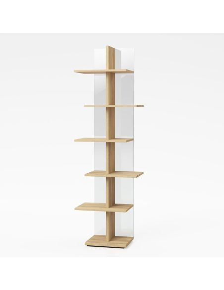 Libreria a colonna in vetro e legno laminato Laddy