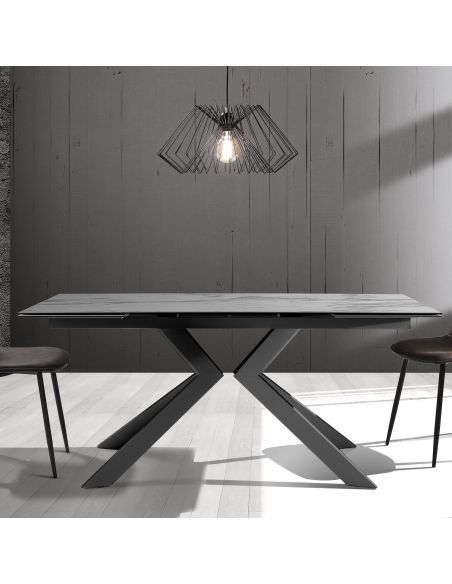 Tavolo da cucina allungabile in metallo e ceramica Gable Marble