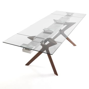 Tavolo in vetro allungabile con gambe in legno Garet 2