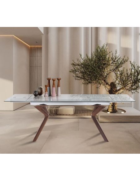 Tavolo in vetro allungabile con gambe in legno Garet