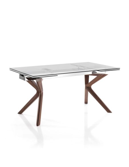 Tavolo in vetro allungabile con gambe in legno Garet