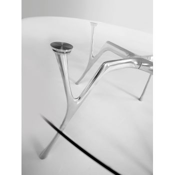 Tavolo scrivania rotondo in alluminio e vetro Perseo Glass 2