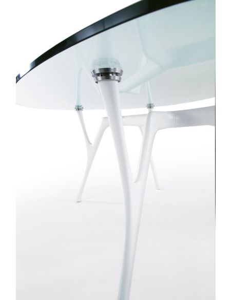 Tavolo scrivania ovale in alluminio e vetro Perseo Glass