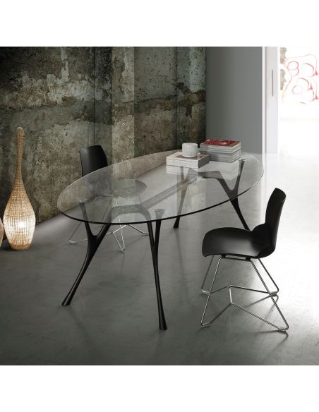 Tavolo scrivania ovale in alluminio e vetro Perseo Glass