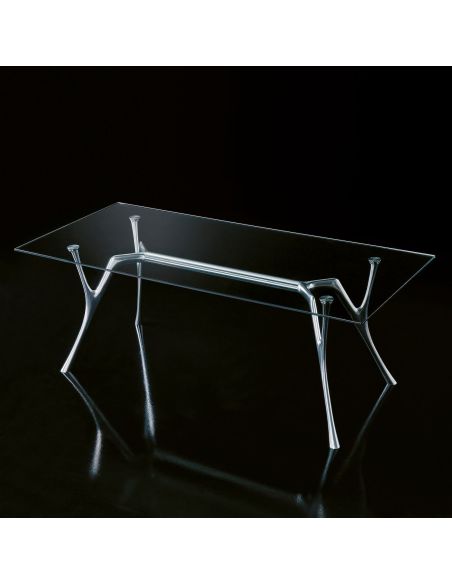 Tavolo scrivania rettangolare in alluminio e vetro Perseo Glass