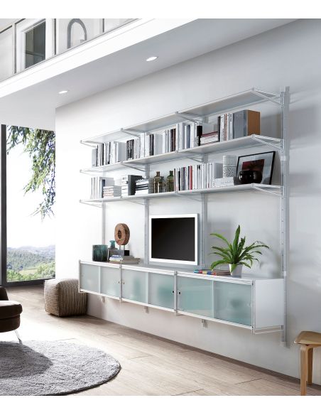 Libreria a parete in acciaio e vetro Melker 247