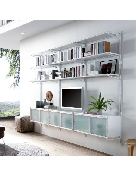 Libreria a parete in acciaio e vetro Melker 247