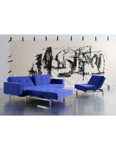 Divano letto una piazza e mezza con braccioli e materasso a molle Splitback - 512 Elegance Ultramarine
