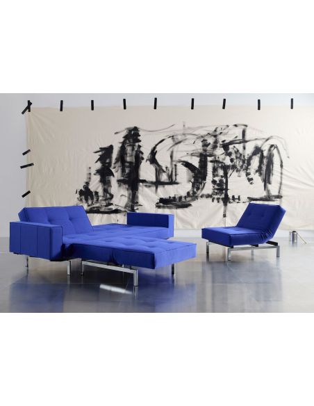 Divano letto una piazza e mezza con braccioli e materasso a molle Splitback - 512 Elegance Ultramarine