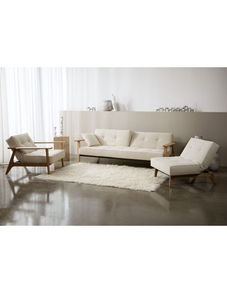 Divano letto con braccioli in legno e materasso a molle SplitBack Frej - 357 Taura Off White Divano letto con braccioli in legno e materasso a molle SplitBack Frej - 357 Taura Off White